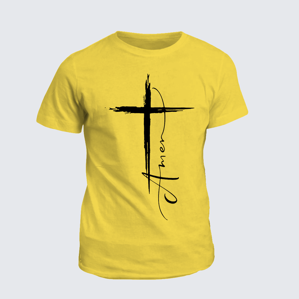 Amen Cross Jesus God Christian Cotton T-Shirt