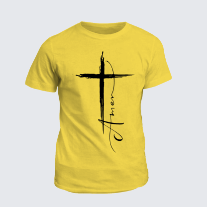Amen Cross Jesus God Christian Cotton T-Shirt