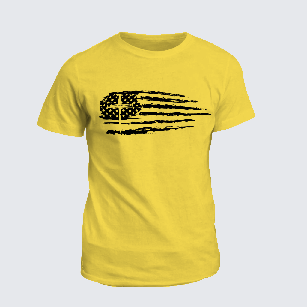 Tattered Flag Cross Jesus God Christian Cotton T-Shirt