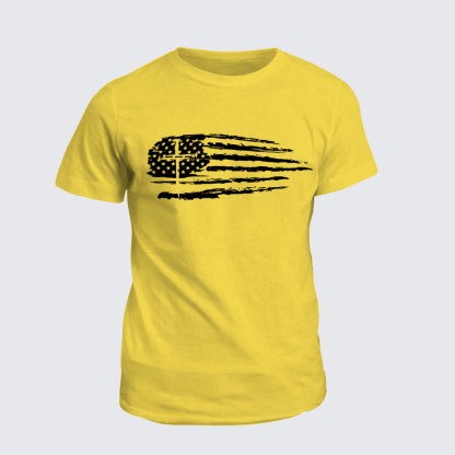 Tattered Flag Cross Jesus God Christian Cotton T-Shirt