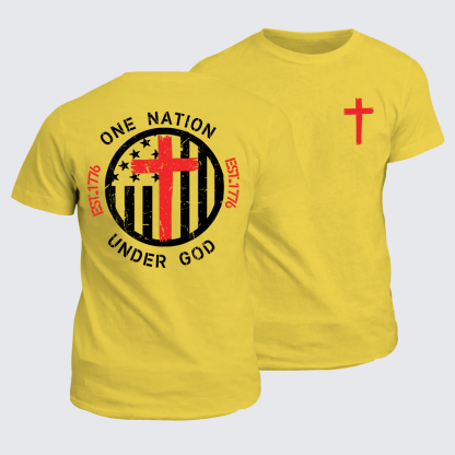 One Nation Under God Flag Cross Jesus God Christian Cotton T-Shirt