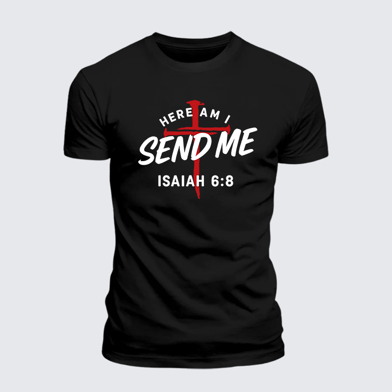 Here Am I Send Me Jesus God Christian Premium Mercerized Cotton Tee