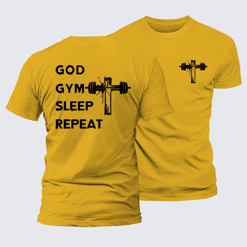 God Gym Sleep Repeat Jesus God Christian Premium Mercerized Cotton Tee