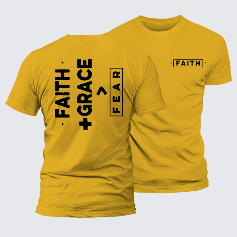 Faith + Grace ＞ Fear Jesus God Christian Premium Mercerized Cotton Tee