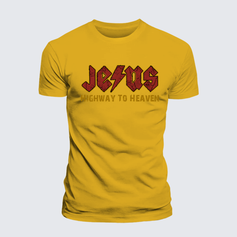 Jesus Highway to Heaven Jesus God Christian Premium Mercerized Cotton Tee
