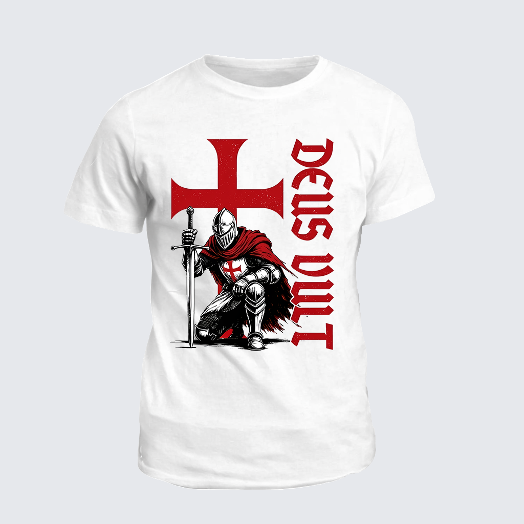 Templar Knight Crusader Deus Vult Jesus God Christian Cotton T-Shirt