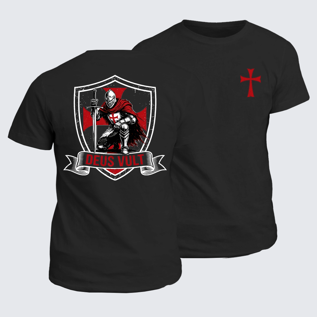 Templar Knight Crusader Deus Vult Jesus God Christian Cotton T-Shirt