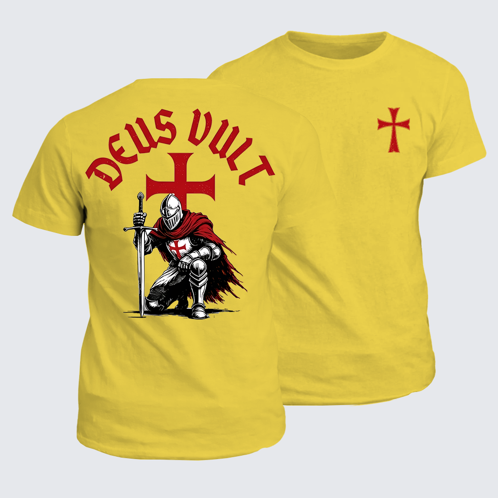 Templar Knight Crusader Deus Vult Jesus God Christian Cotton T-Shirt