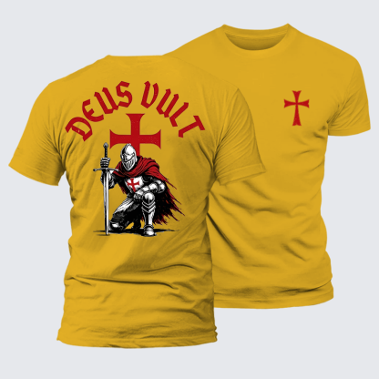 Templar Knight Crusader Deus Vult Jesus God Christian Premium Mercerized Cotton Tee
