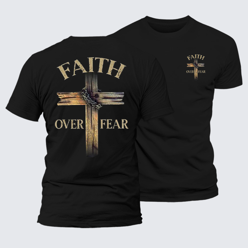 Cross Faith Over Fear Jesus God Christian Premium Mercerized Cotton Tee