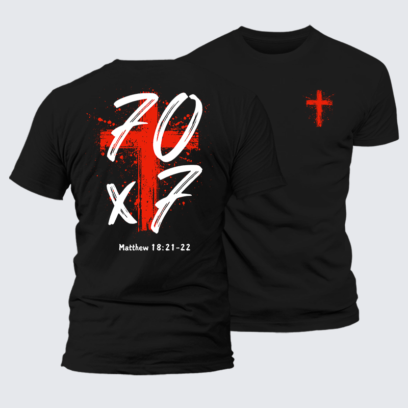 Matthew 18:21-22 Jesus God Christian Premium Mercerized Cotton Tee