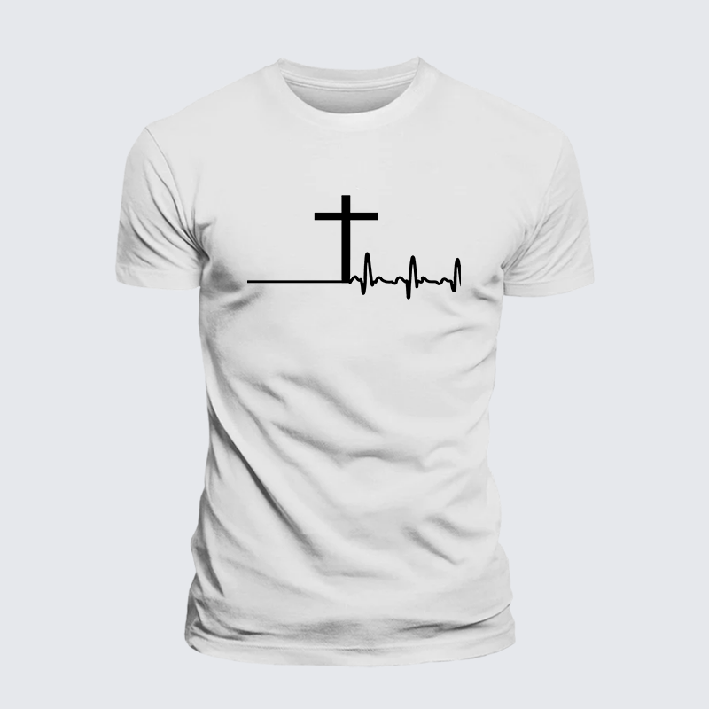 ECG Cross Jesus God Christian Cotton T-Shirt