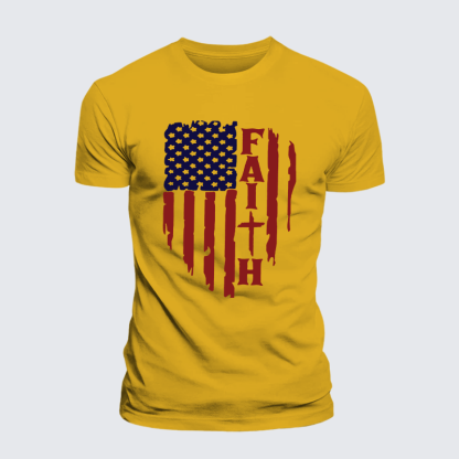 Faith Flag Cross Jesus God Christian Premium Mercerized Cotton Tee