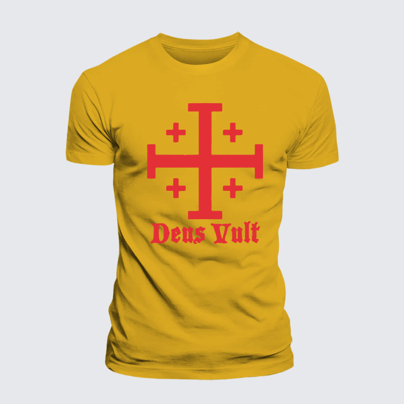 Jerusalem Cross Deus Vult Jesus God Christian Premium Mercerized Cotton Tee