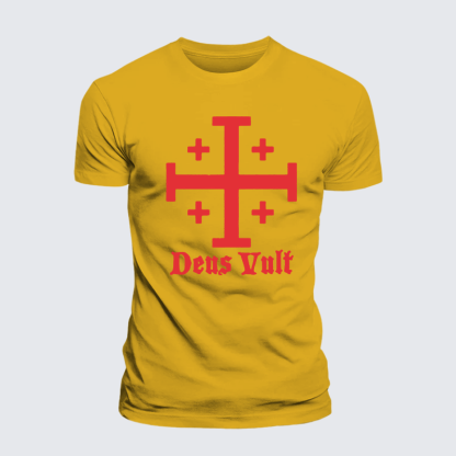 Jerusalem Cross Deus Vult Jesus God Christian Premium Mercerized Cotton Tee
