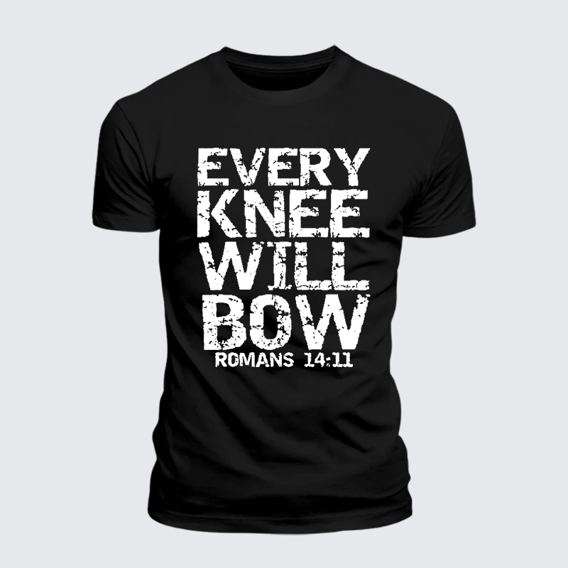 Bold Christian Bible Verse Quote for Men Every Knee Will Bow Jesus God Christian Premium Mercerized Cotton Tee