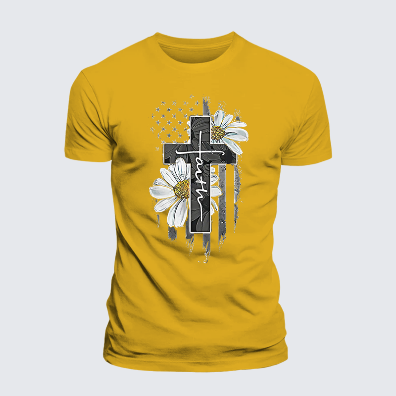 Flower Cross Faith Jesus God Christian Premium Mercerized Cotton Tee