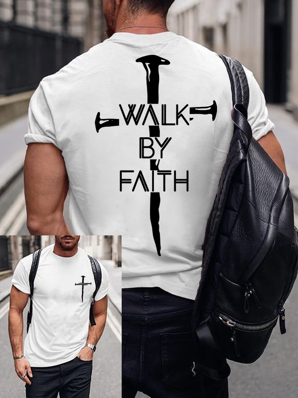 Walk By Faith Jesus God Christian Cotton T-Shirt