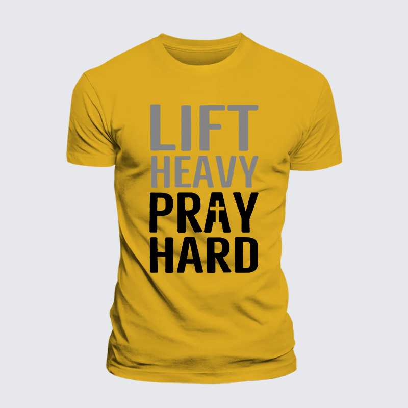 Lift Heavy, Pray Hard Jesus God Christian Premium Mercerized Cotton Tee