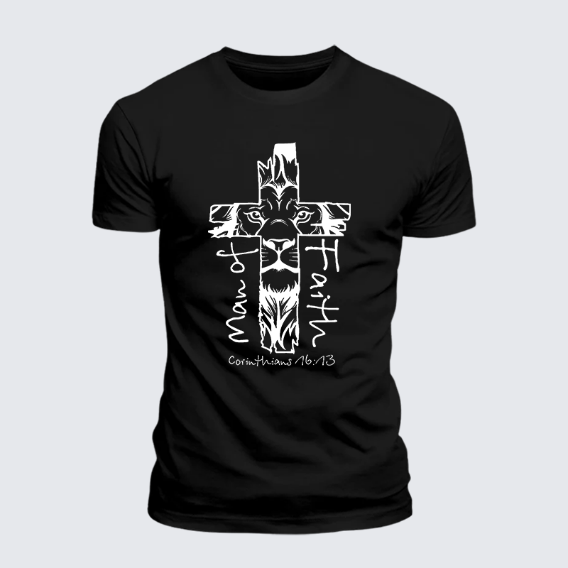 Man Of Faith Jesus God Christian Premium Mercerized Cotton Tee