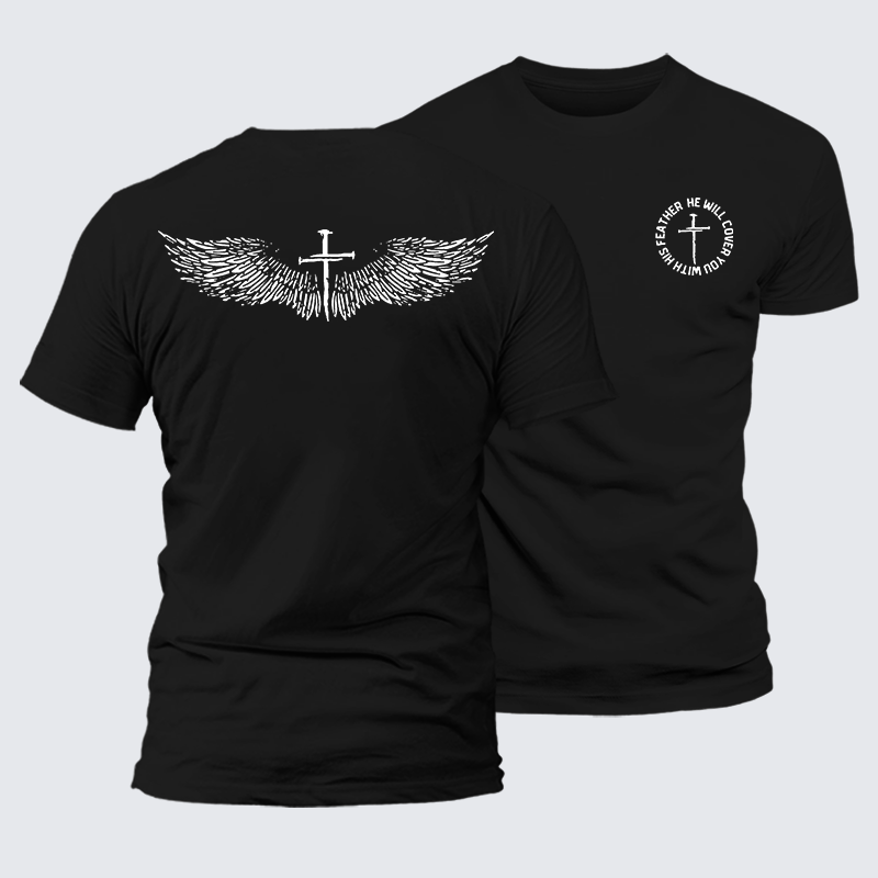 He Will Cover You With His Feather Jesus God Christian Premium Mercerized Cotton Tee