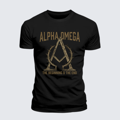 Alpha and Omega Jesus God Christian Premium Mercerized Cotton Tee