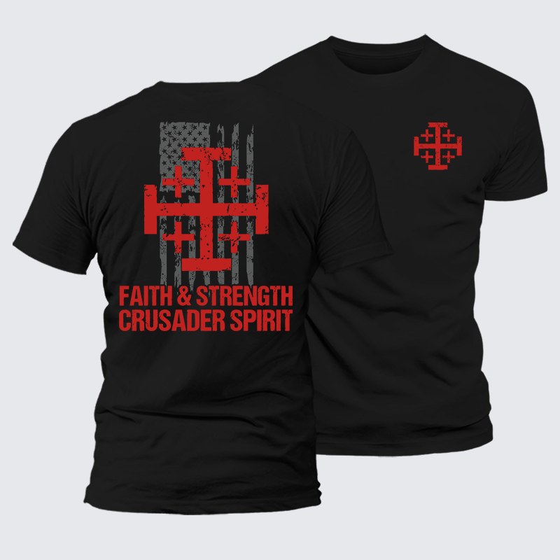 Faith &Strength Crusader Spirit Crusader Knight  Jesus God Christian Premium Mercerized Cotton Tee