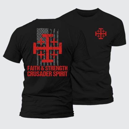 Faith &Strength Crusader Spirit Crusader Knight  Jesus God Christian Premium Mercerized Cotton Tee