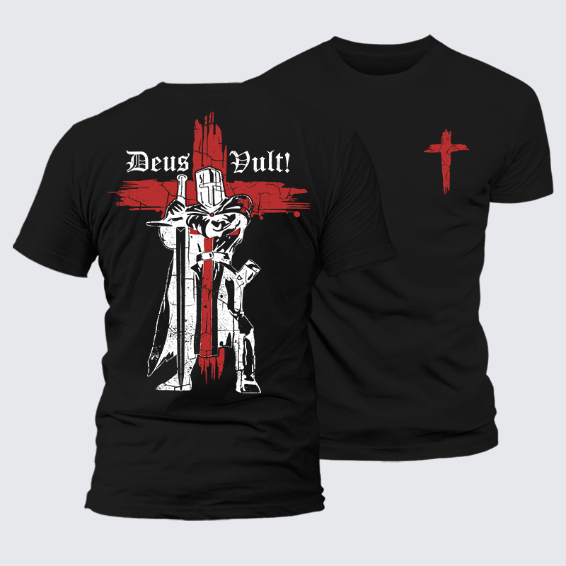 Deus Vult Crusader Jesus God Christian Premium Mercerized Cotton Tee