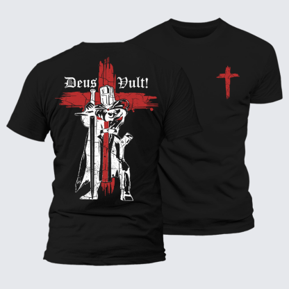 Deus Vult Crusader Jesus God Christian Premium Mercerized Cotton Tee