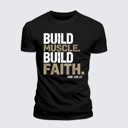 Build Muscle Build Faith Jesus God Christian Premium Mercerized Cotton Tee