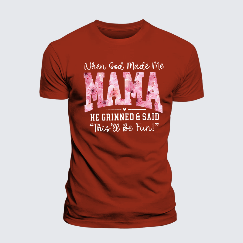 When God Made Me A Mama Jesus God Christian Premium Mercerized Cotton Tee