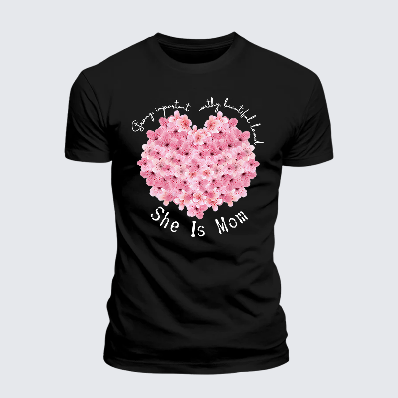 She Is Mom Strong Important Worthy Beautiful Loved Jesus God Christian Premium Mercerized Cotton Tee