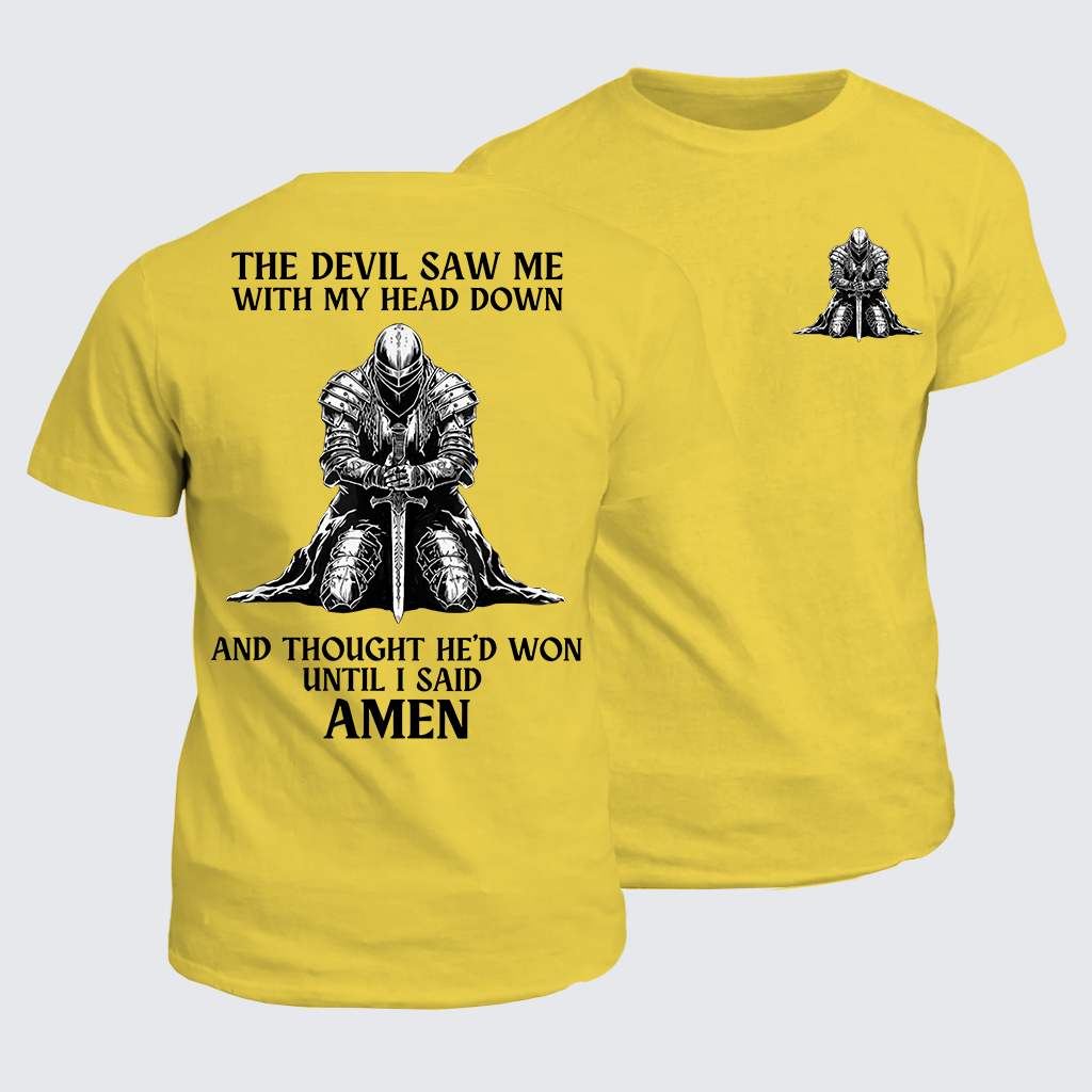 The Devil Saw Me Until I Said Amen Jesus God Christian Cotton T-Shirt