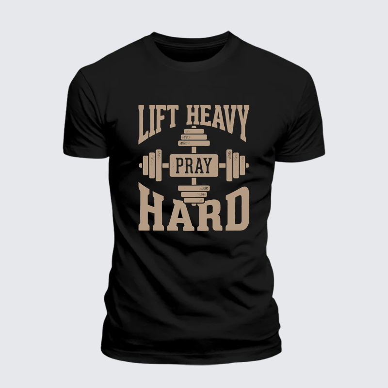 Lift Heavy Pray Hard Jesus God Christian Premium Mercerized Cotton Tee