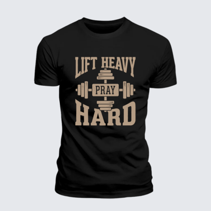 Lift Heavy Pray Hard Jesus God Christian Premium Mercerized Cotton Tee
