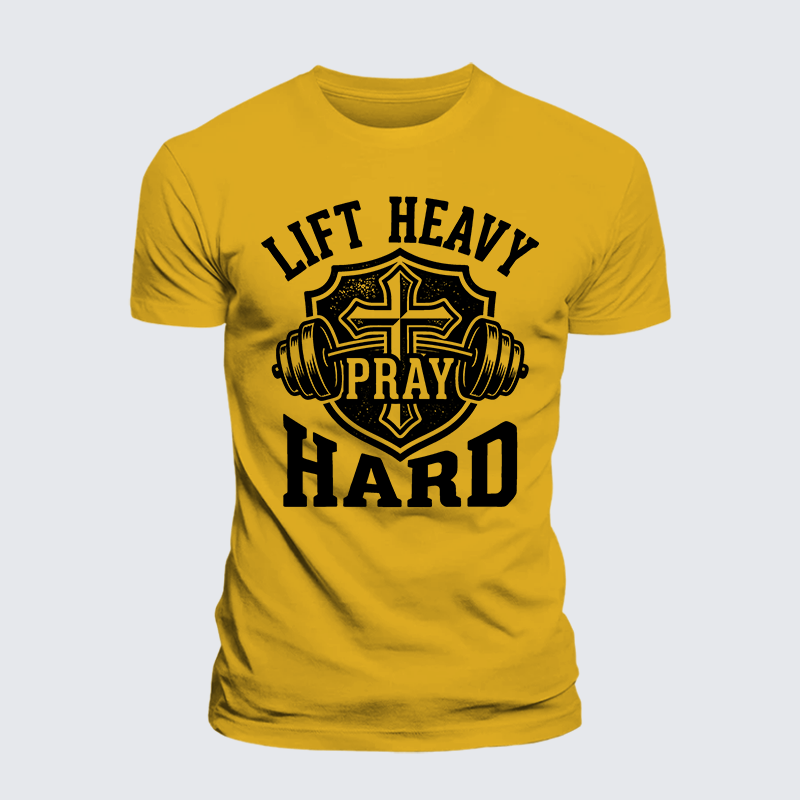 Lift Heavy Pray Hard Jesus God Christian Premium Mercerized Cotton Tee