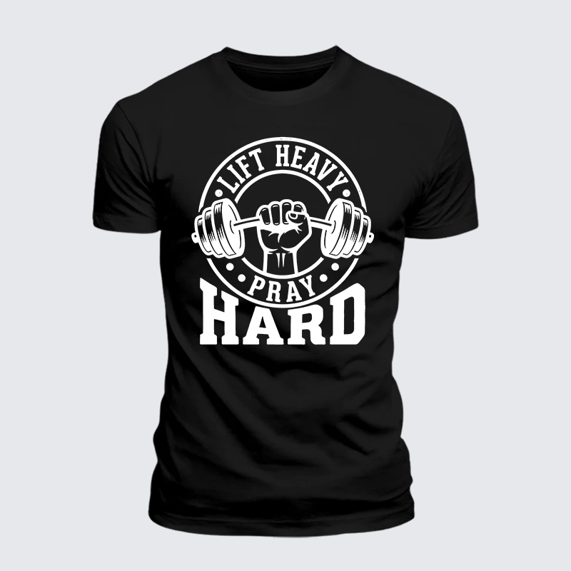 Lift Heavy Pray Hard Jesus God Christian Premium Mercerized Cotton Tee