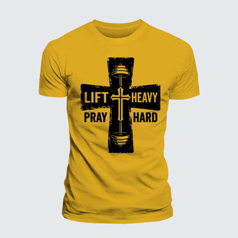 Lift Heavy Pray Hard Jesus God Christian Premium Mercerized Cotton Tee