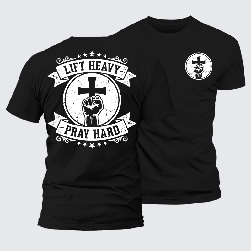 Lift Heavy Pray Hard Jesus God Christian Premium Mercerized Cotton Tee
