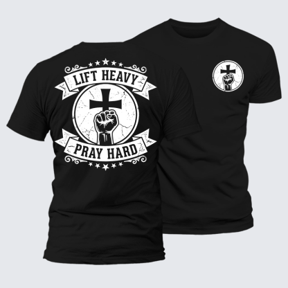 Lift Heavy Pray Hard Jesus God Christian Premium Mercerized Cotton Tee