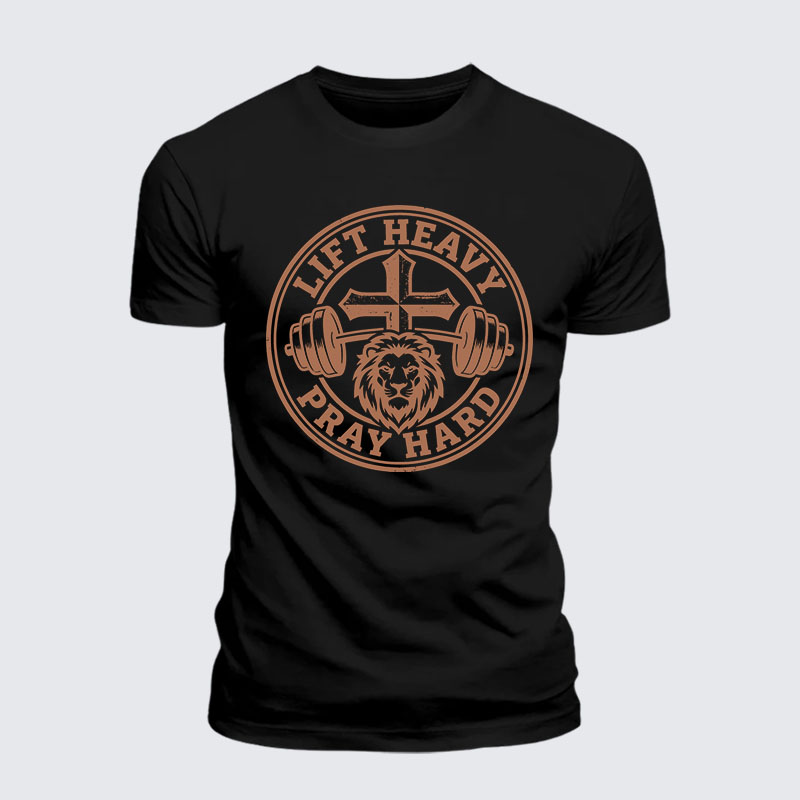 Lift Heavy Pray Hard Jesus God Christian Premium Mercerized Cotton Tee