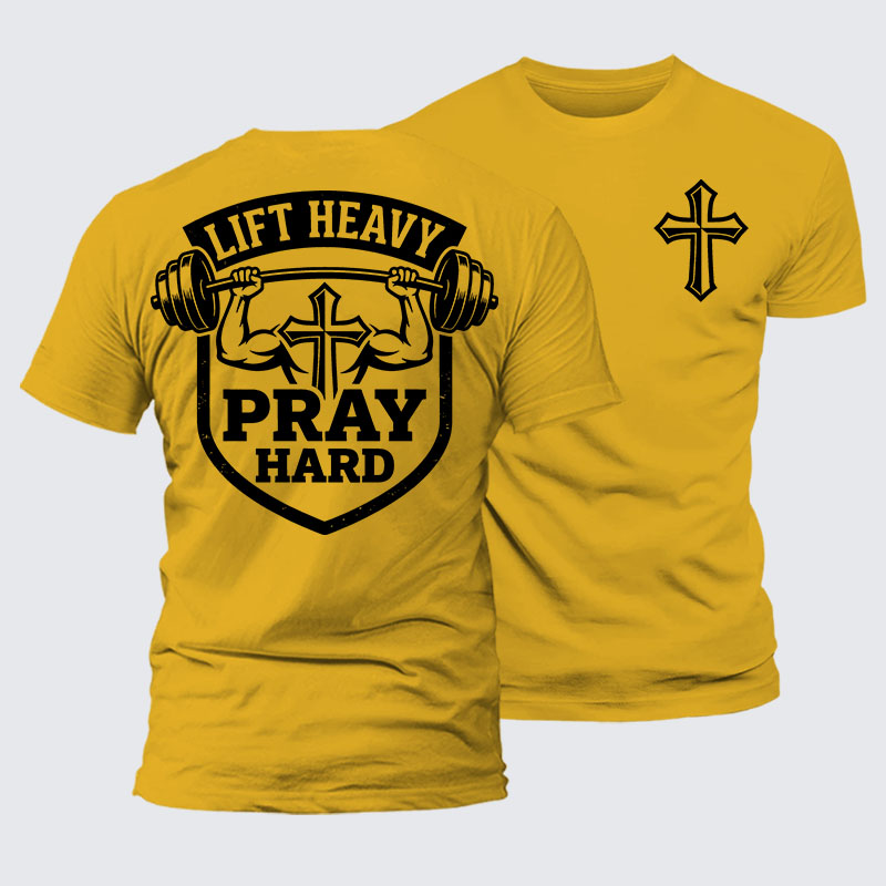 Lift Heavy Pray Hard Jesus God Christian – Premium Mercerized Cotton Tee
