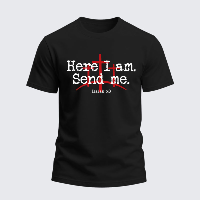 Heavyweight Cotton Tee -Here I Am Send Me - Bible Verse Isaiah 6:8