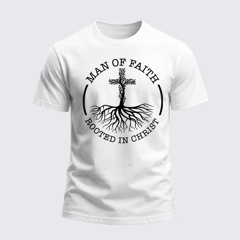 Heavyweight Cotton Tee - Man of Faith Rooted in Christ