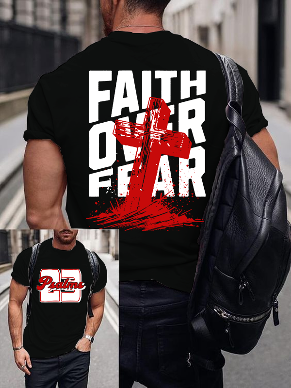 Faith Over Fear Cross Jesus God Christian Cotton T-Shirt