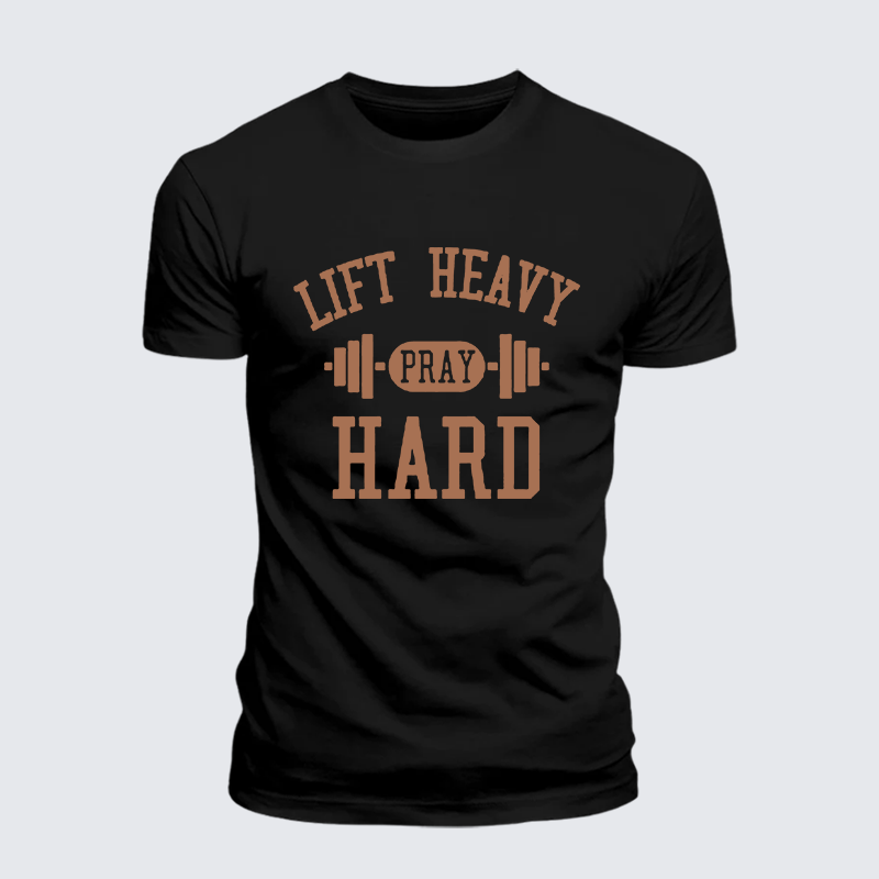 Lift Heavy Pray Hard Jesus God Christian Cotton T-Shirt