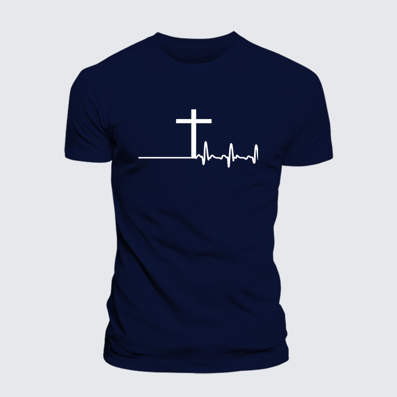 ECG Cross Jesus God Christian Cotton T-Shirt