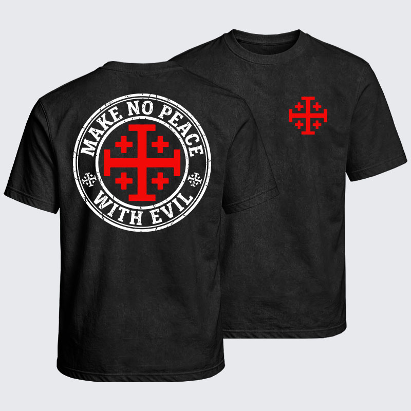 Washed T-Shirt - Make No Peace with Evil Knight Templar Jerusalem Cross