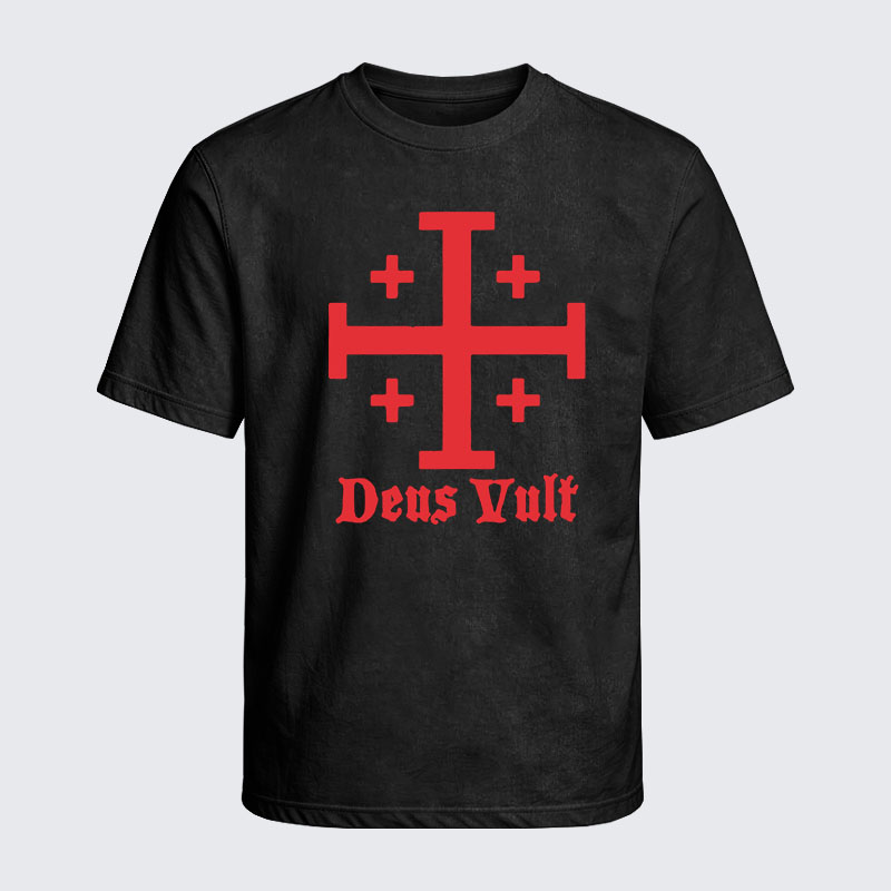 Washed T-Shirt - Jerusalem Cross Deus Vult